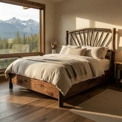 Hickory Log Sunburst Bed with Rail System - Cal King - Natural | Wayfair North America