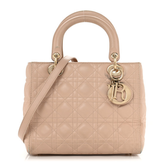 Lambskin Cannage Medium Lady Dior Beige | FASHIONPHILE (US)
