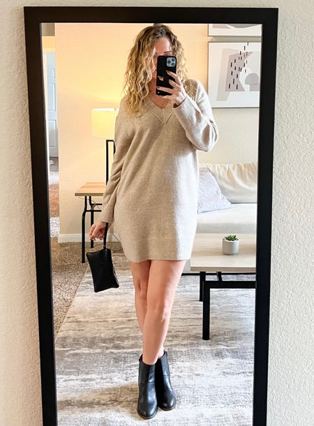 I love a good sweater dress for these in between seasons! This would also look really good with tall black boots!

Sweater dress / sweater dress inspo / tan sweater dress outfit / beige sweater dress outfit / fall 2023 outift / dress with boots / black boots outift idea 

#LTKfindsunder50 #LTKHolidaySale #LTKstyletip