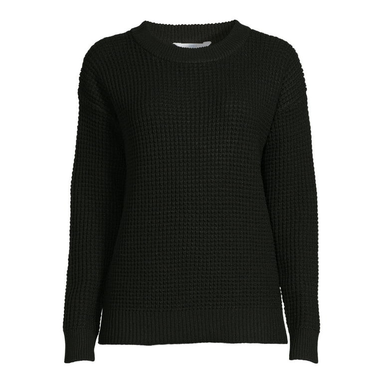 Time and Tru Women's Long Sleeve Waffle Crewneck Pullover Sweater | Walmart (US)