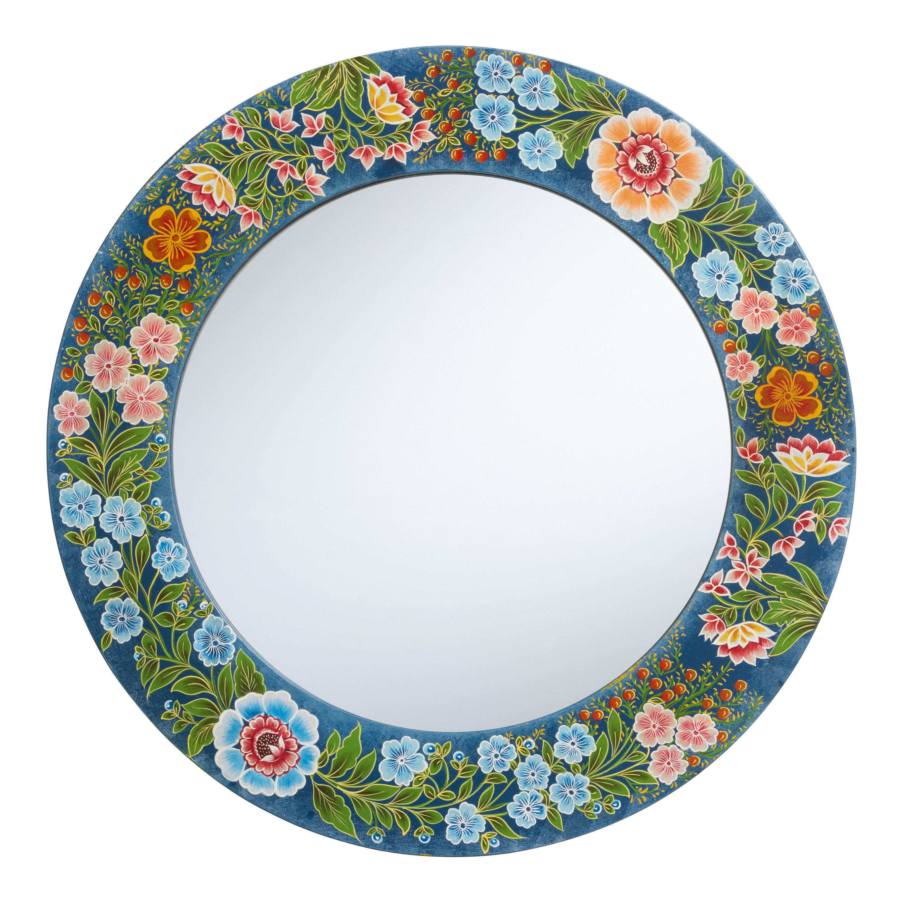 Round Blue Blooms Floral Hand Painted Wall Mirror | World Market