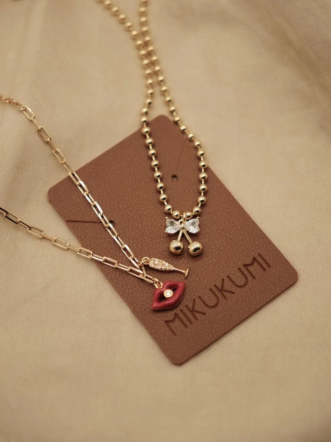 Gold Cherry Necklace. 18K Gold Filled Heart Necklace, Red Lip Necklace, Layered Necklace, Everyda... | Etsy (US)