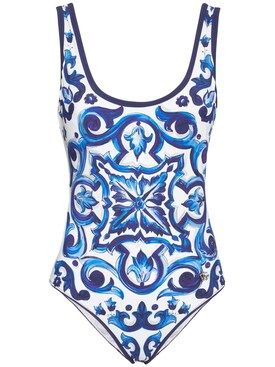 Dolce & Gabbana - Printed one piece swimsuit - Blue/White | Luisaviaroma | Luisaviaroma
