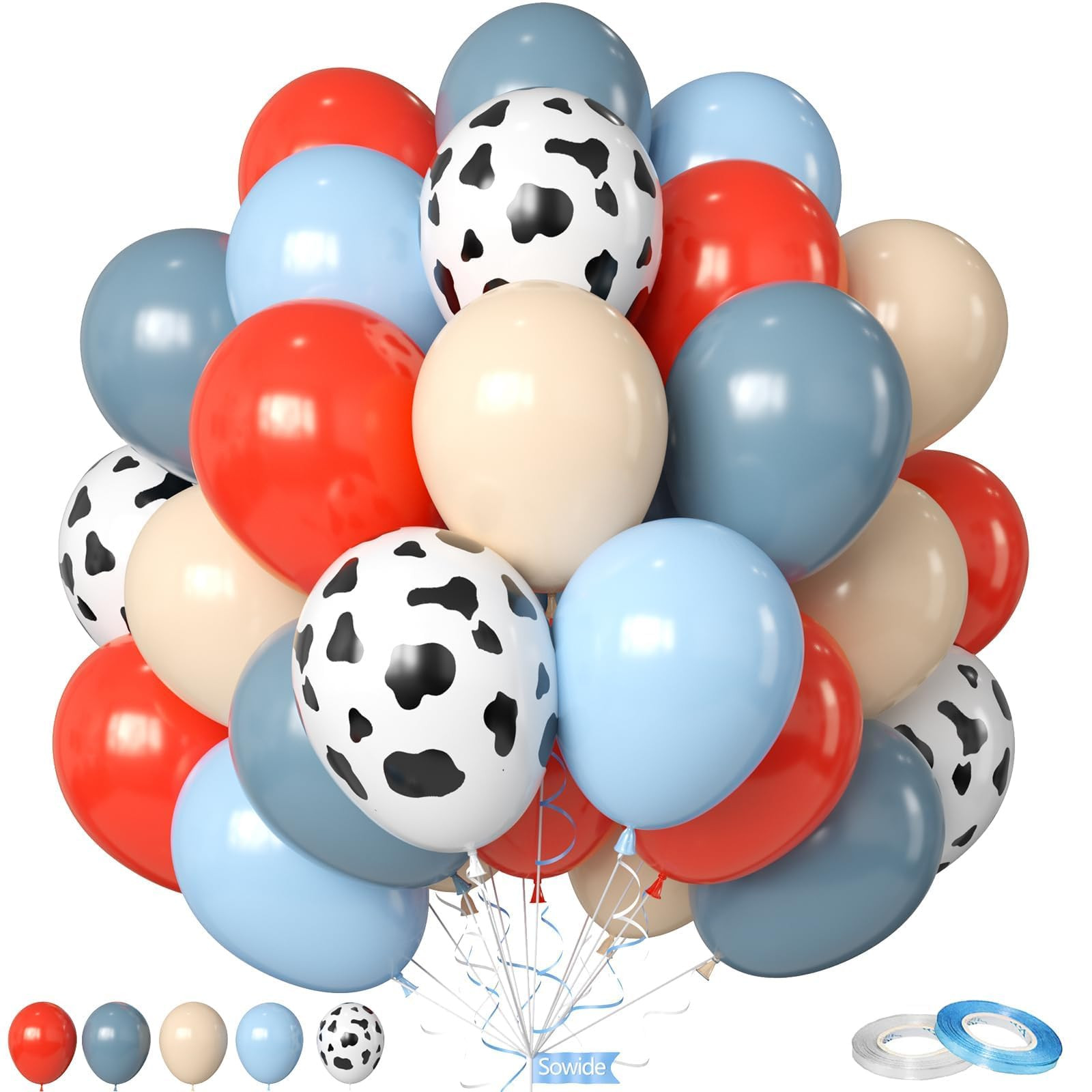 Red Blue Cow Balloons, 50Pcs 12 Inch Red Dusty Blue Sand White Farm Balloons for Kids Girl Boy Fa... | Amazon (US)