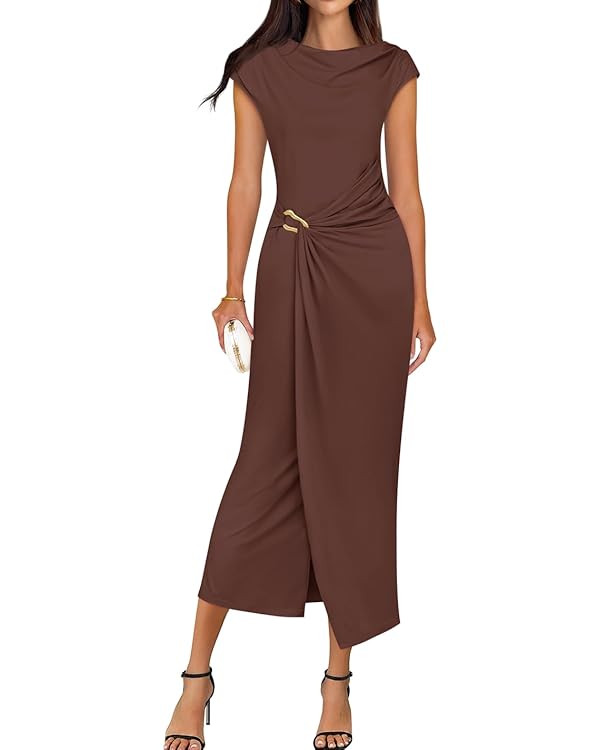 ZESICA Women's 2025 Summer Mock Neck Casual Bodycon Dress Cap Sleeve Elegant Cocktail Party Long ... | Amazon (US)