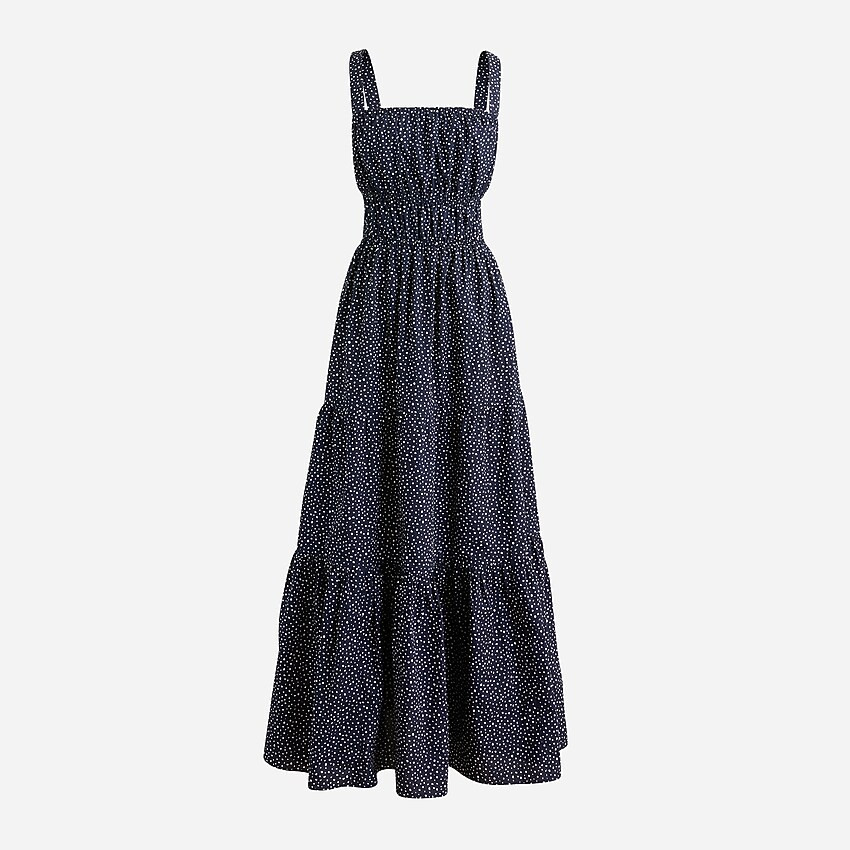 Tiered midi dress with convertible straps in dot | J. Crew US