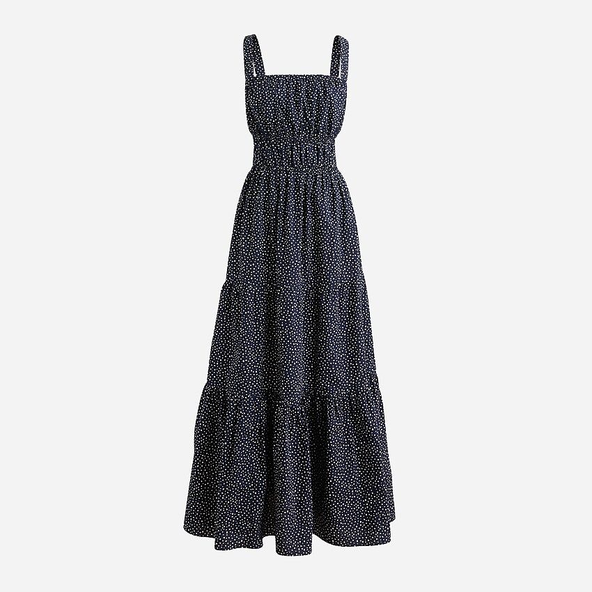Tiered midi dress with convertible straps in dot | J.Crew US