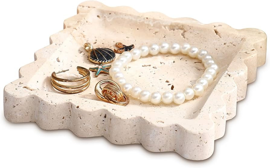 5.5 Inch Small Travertine Scallop Edge Tray Decorative Marble Jewelry Tray Stone Dish Tray Gift (... | Amazon (US)