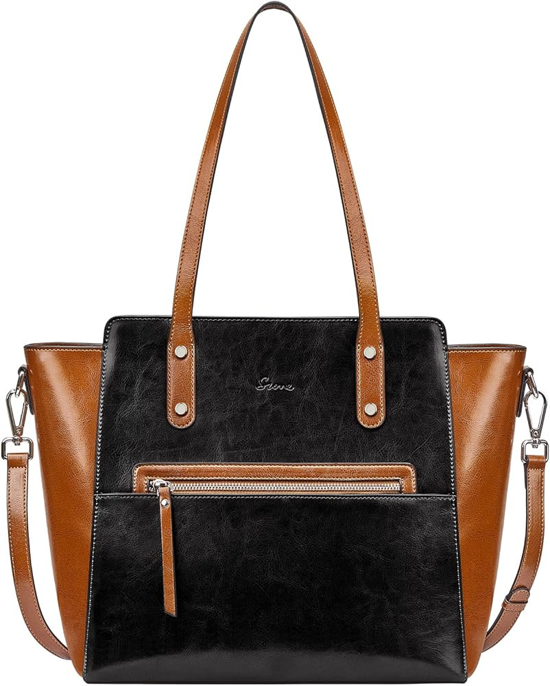 S-ZONE Genuine Leather Tote Bag for Women Shoulder Crossbody Purse Handbag Large Work Travel Lugg... | Amazon (US)