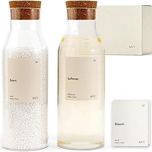 KIVY Glass Laundry Detergent Dispenser + Labels [Set of 2] Glass jars for Laundry Room Organizati... | Amazon (US)
