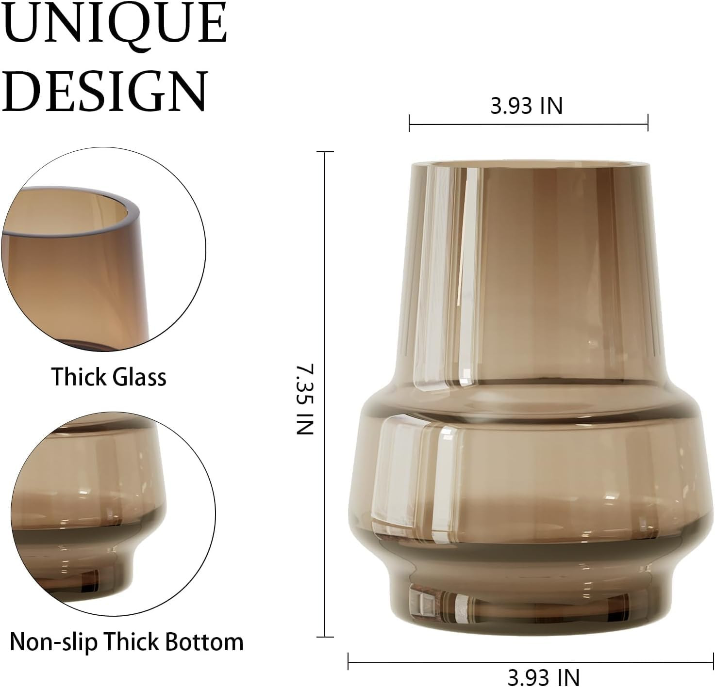 Amber Glass Vase Bud Flower Vase with Modern Design, Brown Wide Mouth Decorative Vase Gift for Ho... | Amazon (US)