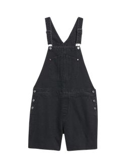 Slouchy Straight Black Distressed Non-Stretch Jean Short Overalls for Women | Old Navy (US)