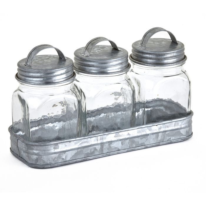 Lakeside Glass Canisters in Galvanized Tray - Farmhouse Spice Container Set of 3 | Target