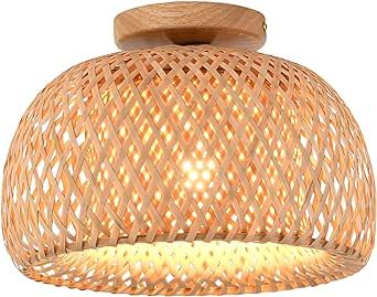 Capslpad Rattan Semi Flush Mount Ceiling Light,Bamboo Wicker Light Fixture,Handmade Boho Fixtures... | Amazon (US)
