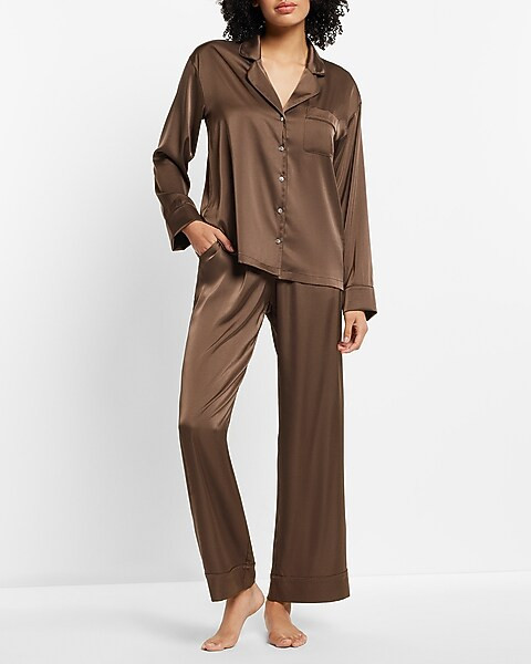 Satin Rhinestone Button Pajama Set | Express