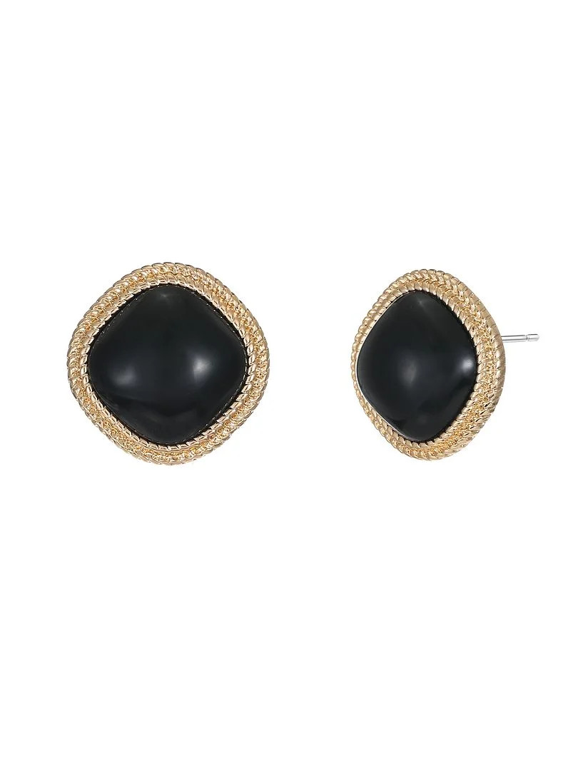 Time and Tru Women's Goldtone and Black Button Stud Earring | Walmart (US)
