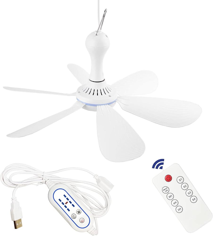 Silent USB Powered Ceiling Canopy Fan with Remote Control Timing 4 Speed, 6 blade Quiet Small DC ... | Amazon (US)