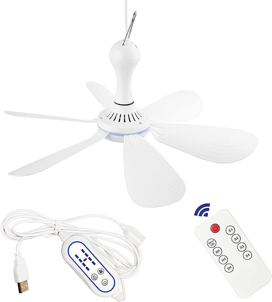 Silent USB Powered Ceiling Canopy Fan with Remote Control Timing 4 Speed, 6 blade Quiet Small DC ... | Amazon (US)
