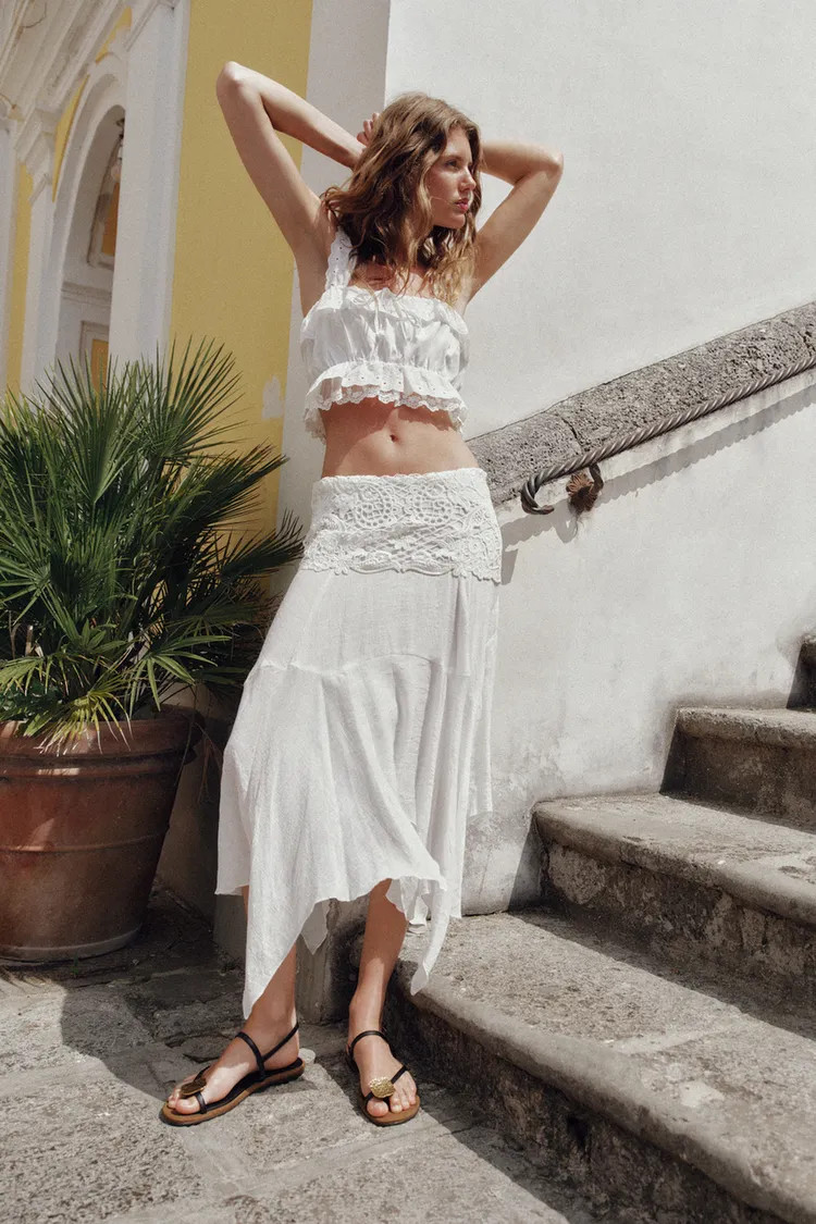 ASYMMETRIC EMBROIDERED MIDI SKIRT | Zara US
