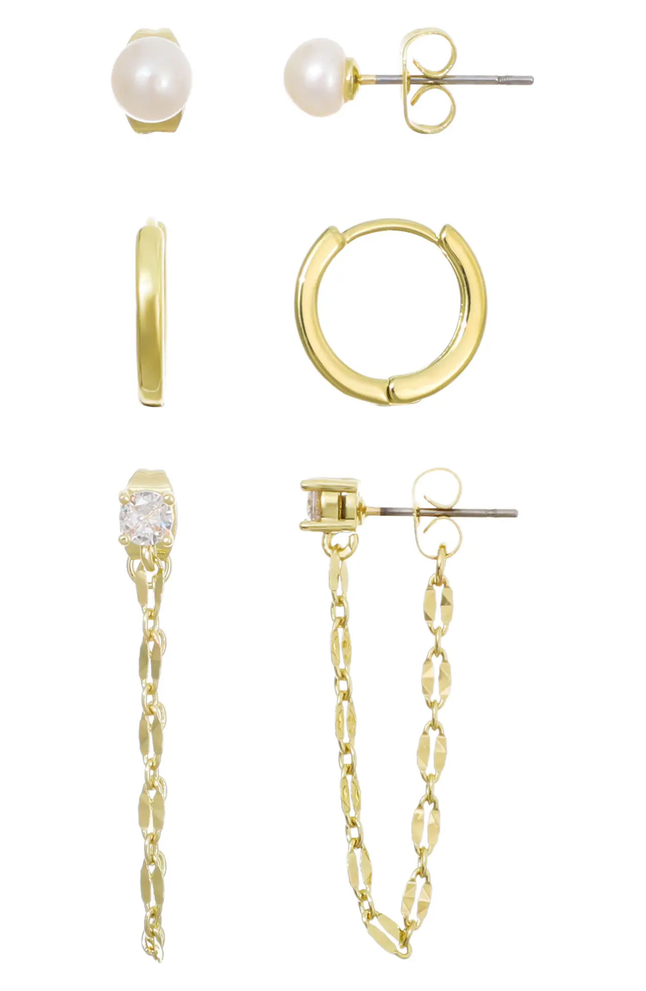 Adornia 14K Gold Plated Freshwater Pearl Stud, Huggie Hoop & Front/Back Earrings (Women) | Nordst... | Nordstrom Rack