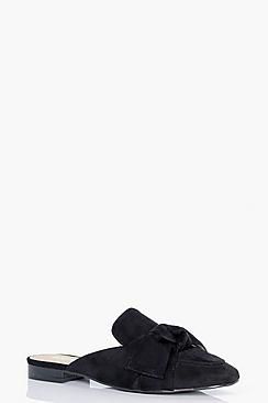 Lucy Bow Front Loafer Mules | Boohoo.com (US & CA)