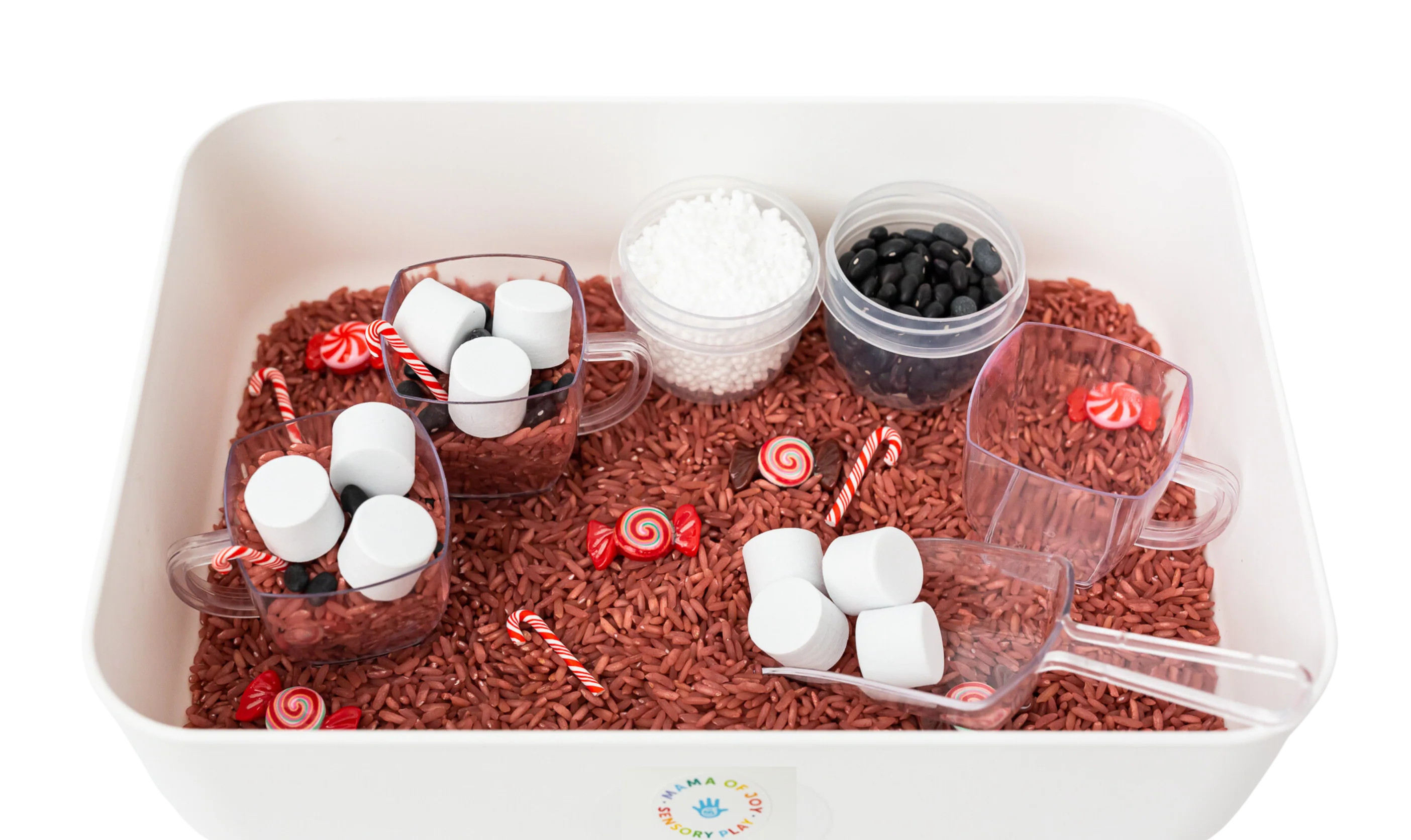 Hot Cocoa Mini Sensory Bin | Mama of Joy Sensory Play