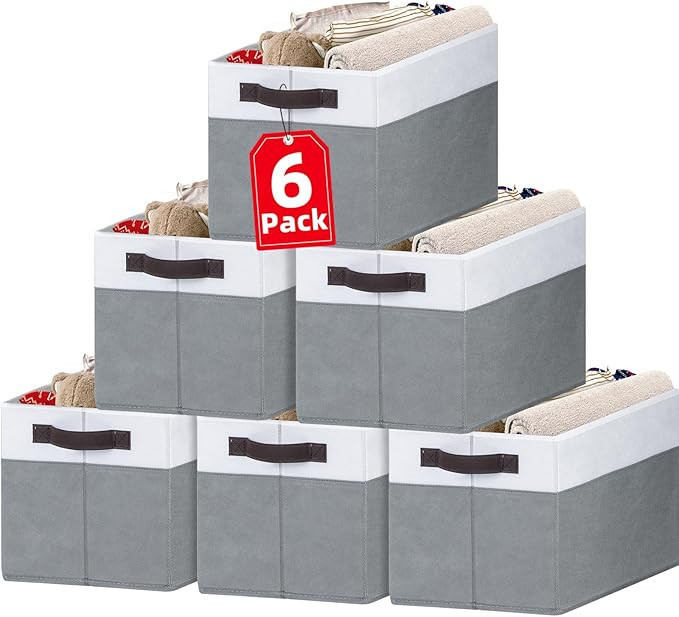 Criusia Closet Organizers and Storage Baskets - 6 Pack Shelf Organizer Bins with Handles - Clothe... | Amazon (US)