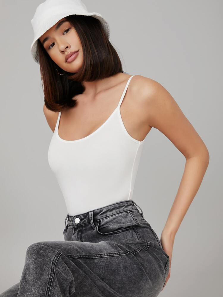SHEIN BASICS Solid Form Fitted Bodysuit | SHEIN