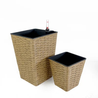 Smart Self-Watering Wicker Planter Set for All Plants, Enhancing Indoor and Outdoor Spaces | Wayfair North America
