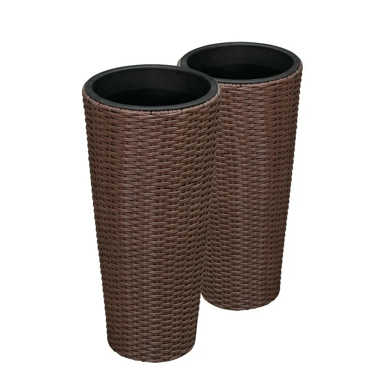 Noah Round Wicker Planter Tall Planter Decor Box for Outdoor Furnishings Versatile-2 Piece Set-Mo... | Walmart (US)