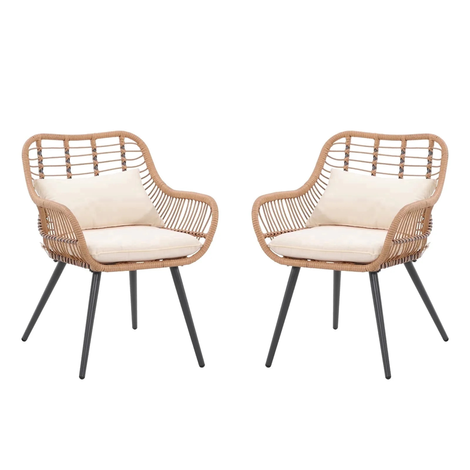 JOIVI Outdoor Wicker Chairs Set of 2, Patio Dining Chair with Cushions, All-weather Rattan Porch ... | Walmart (US)