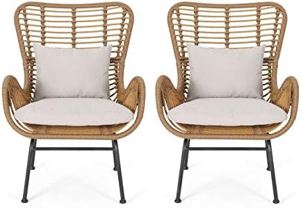 Great Deal Furniture Crystal Outdoor Wicker Club Chairs with Cushions (Set of 2), Light Brown and... | Amazon (US)