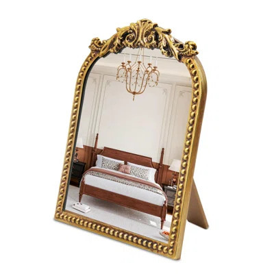 12.1"X9.8" Vintage Makeup Mirror With Stand,Arched Antique Vanity Mirror For Dresser, Baroque Standing Tabletop Ornate Decor | Wayfair North America
