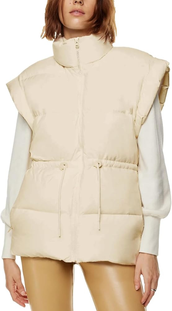 Yozazzy Women's Lightweight Puffer Vest Sleeveless Drawstring Padded Gilet Stand Collar Zip Up Ou... | Amazon (US)