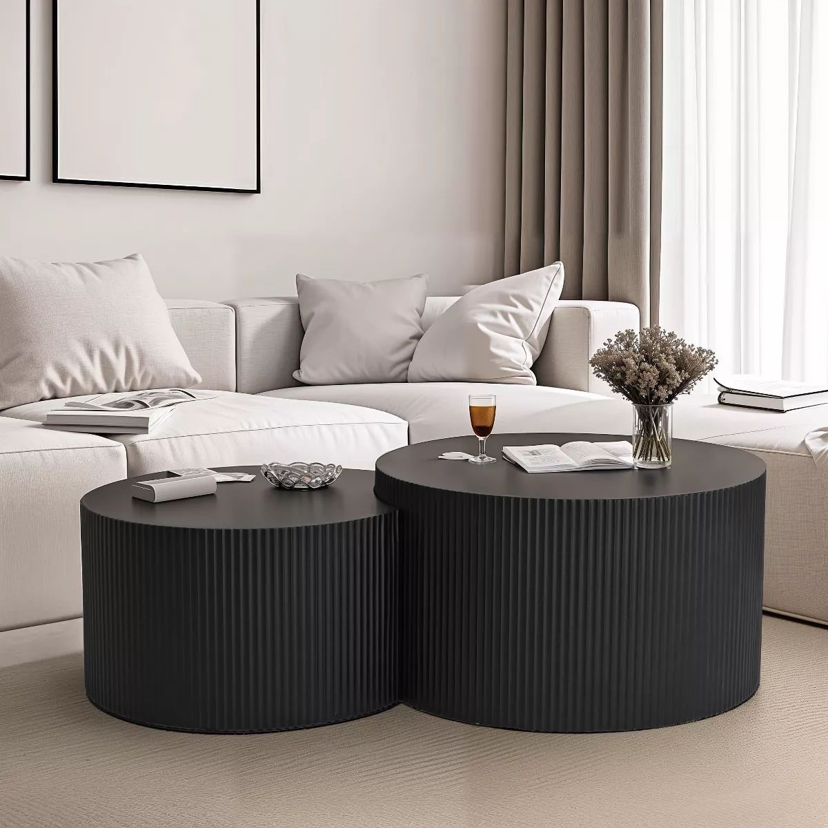 Set of 2, Wave Stripe Nesting Coffee Table Set for Living Room, Bedroom 4M - ModernLuxe | Target