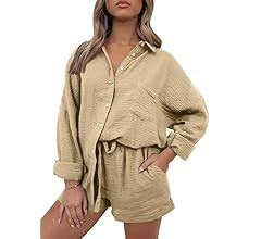 AUTOMET 2 Piece Outfits For Women Lounge Sets Pajama Sets Long Sleeve Button Down Oversized Shirt... | Amazon (US)