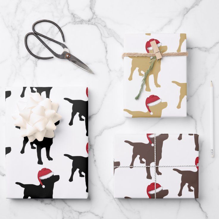 Christmas Labrador Black Yellow And Chocolate Wrapping Paper Sheets | Zazzle | Zazzle