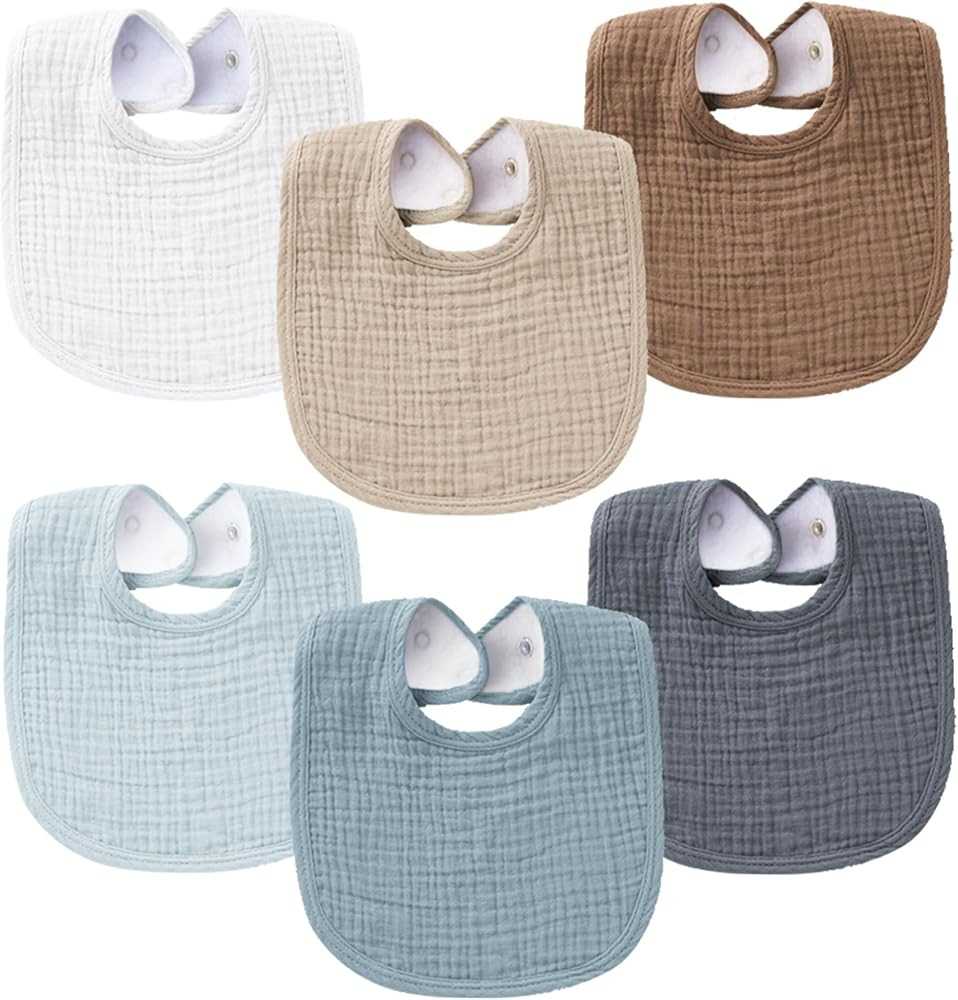 Konssy Muslin Baby Bibs for Boys Girls 6 Pack, 100% Cotton Baby Bib for Drooling and Teething, Ab... | Amazon (US)