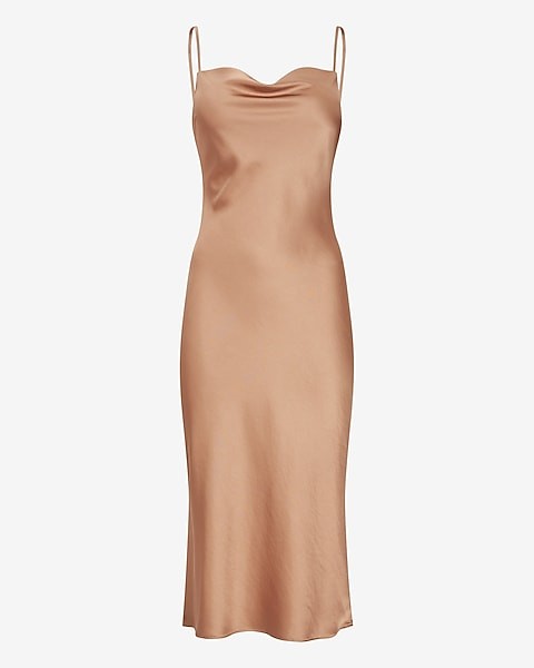 Satin Cowl Neck Midi Slip Dress | Express
