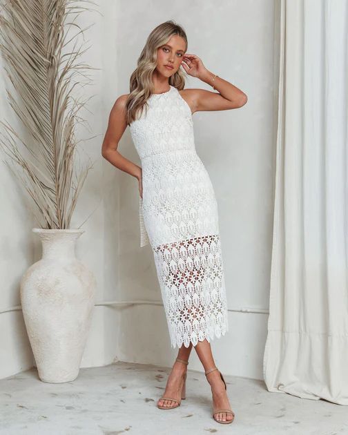 Athens Crochet Halter Midi Dress - Cream | VICI Collection