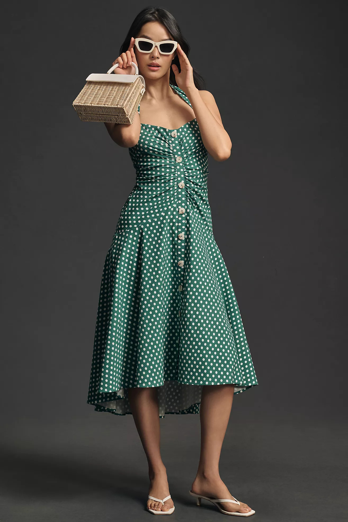 Maeve Halter Ruched Midi Dress | Anthropologie (US)