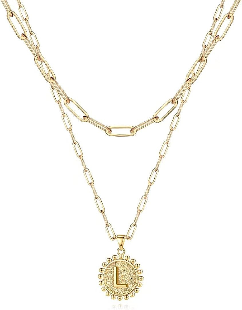 Amazon.com: Ursteel Gold Necklaces for Women, 14K Gold Plated Layered Chain Necklace for Women Le... | Amazon (US)