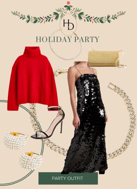 Party outfit // sequin dress // red sweater // black heels // earrings // tennis bracelet // gold clutch // beaded purse // NYE // tts

#LTKSeasonal #LTKHoliday