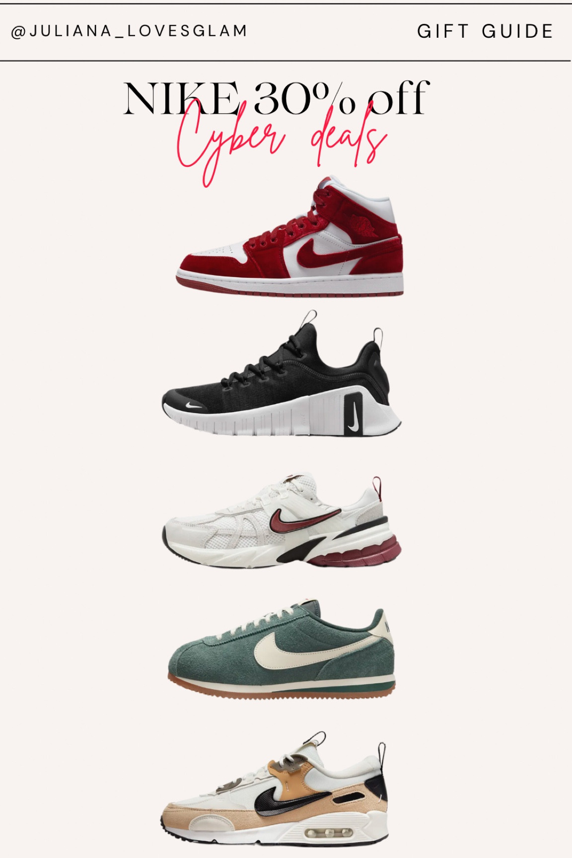 30% off sale at Nike! Use code CYBER 🚨 #nike 

Shoes. Sneakers, cyber deals, sales 

#LTKGiftGuide #LTKSaleAlert #LTKCyberWeek