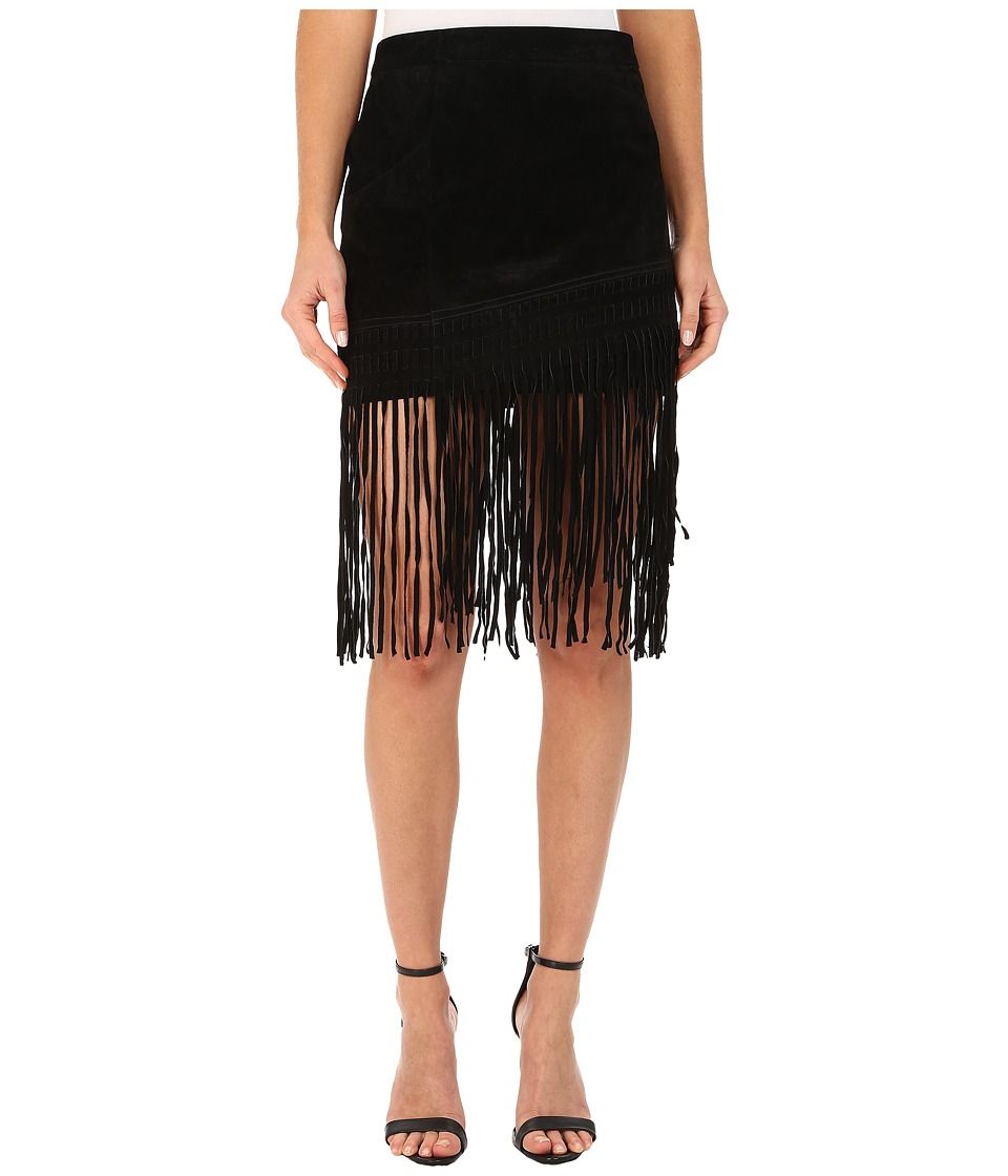 Blank NYC - Black Suede Fringe Skirt in Seal The Deal (Seal The Deal) Women's Skirt | 6pm