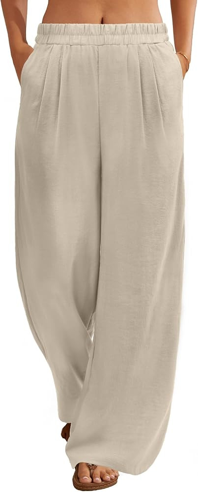 FireSwan Linen Pants Women Wide Leg Palazzo Pants Flowy Elastic Waist Summer Beach Casual Trouser... | Amazon (US)