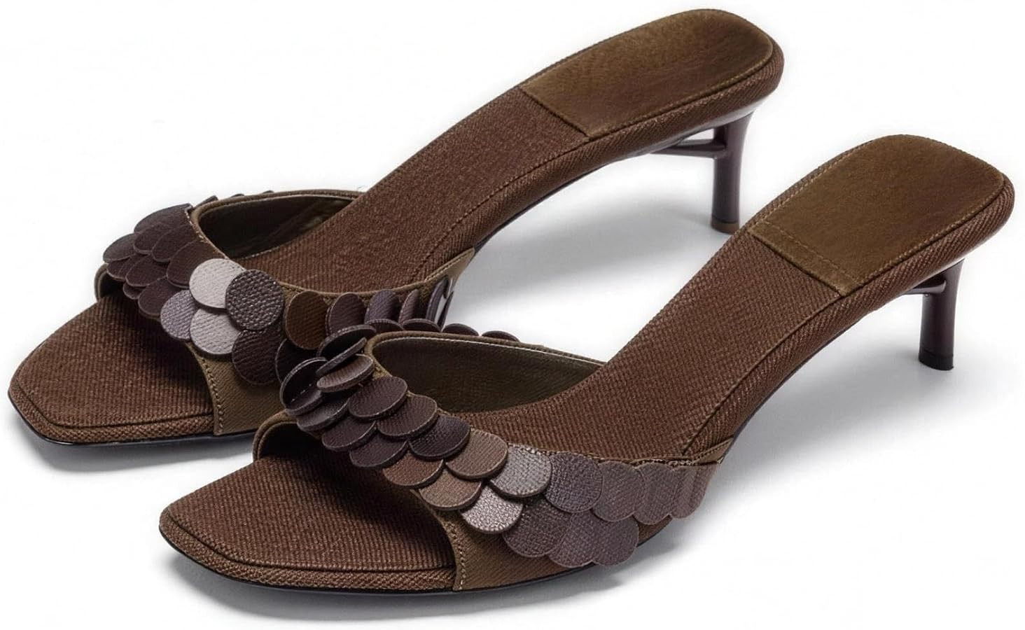 Women's Square Toe Heeled Sandals 2.36 IN Stiletto Heel Slip On Faux Leather with Wooden Glitter for Parties Weddings and Dressy Occasions | Amazon (US)