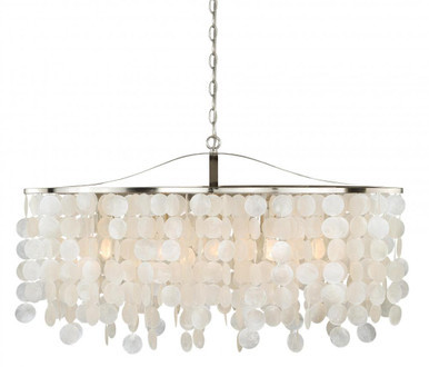 Elsa Linear Chandelier, 5-Light, Satin Nickel, Capiz Shell, 35.75"W (P0140 F35J) | Lighting Reimagined