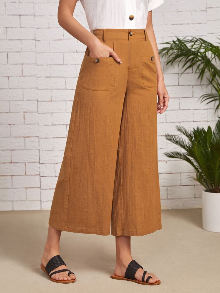 EMERY ROSE Pocket Patched Wide Leg Pants | SHEIN