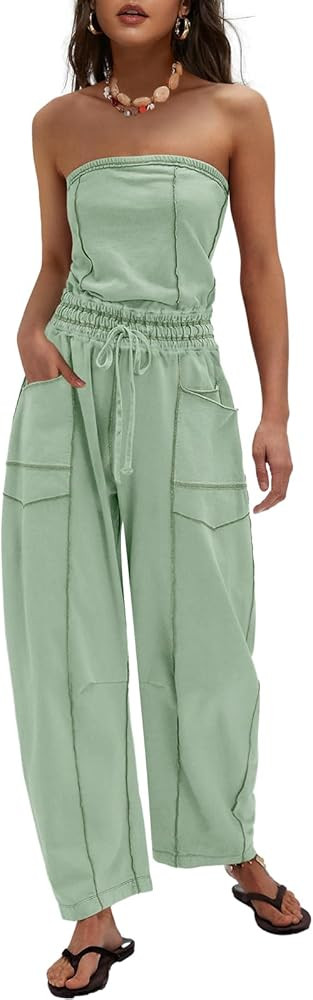 LAMISSCHE Womens Casual Strapless Jumpsuits off the Shoulder Summer Rompers Sleeveless One Piece ... | Amazon (US)